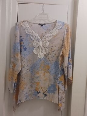 Zac & Rachel Lace-Trim Floral Tunic - Blue & Yellow